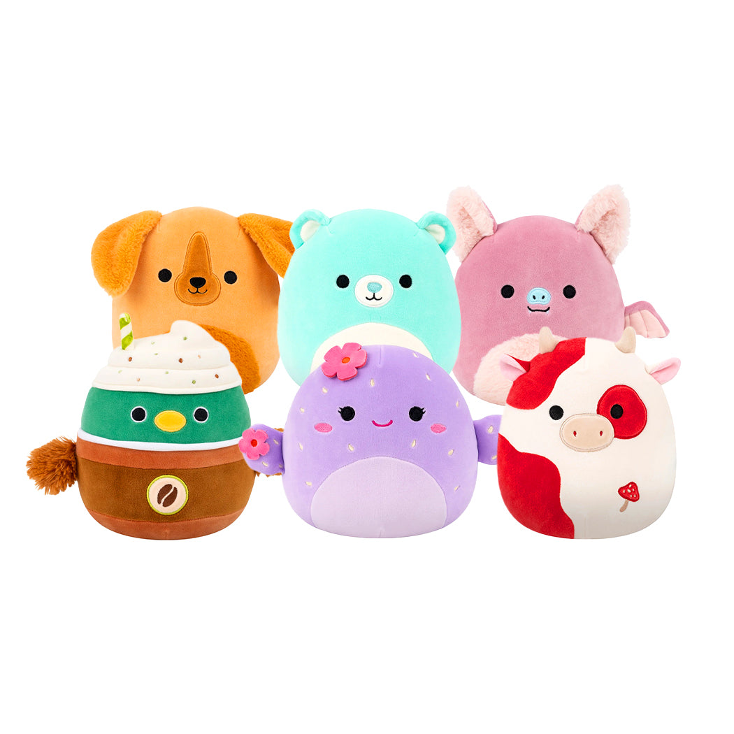 Plush Squishmallows Mini. 
La collezione completa è composta da: mucca, cagnolino, cactus, anatra frappuccino, pipistrello.