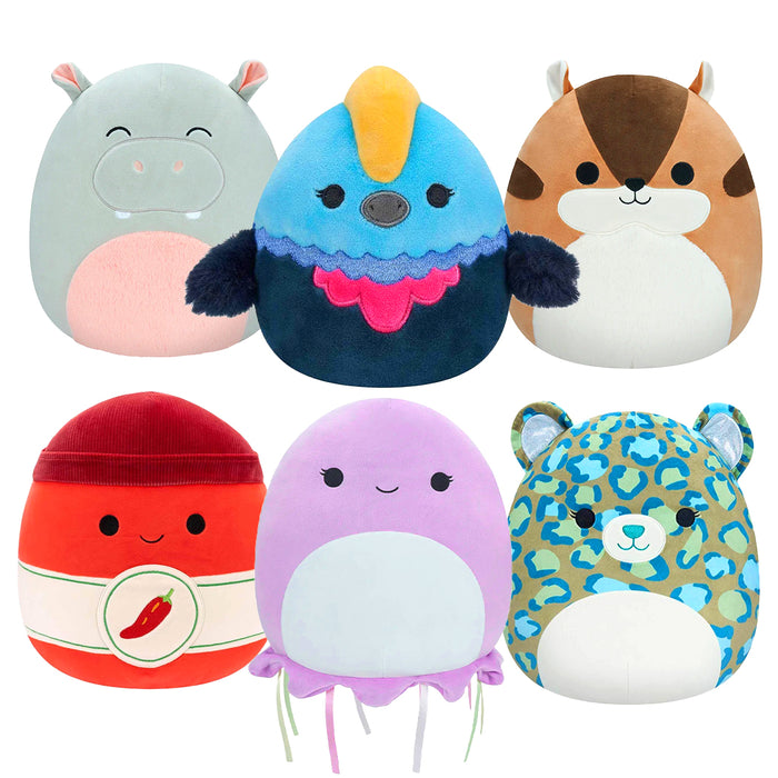 Plush Squishmallows Maxi.
La collezione completa è composta da: medusa, leopardo, scoiattolo, cocorita, salsa spicy, ippopotamo.