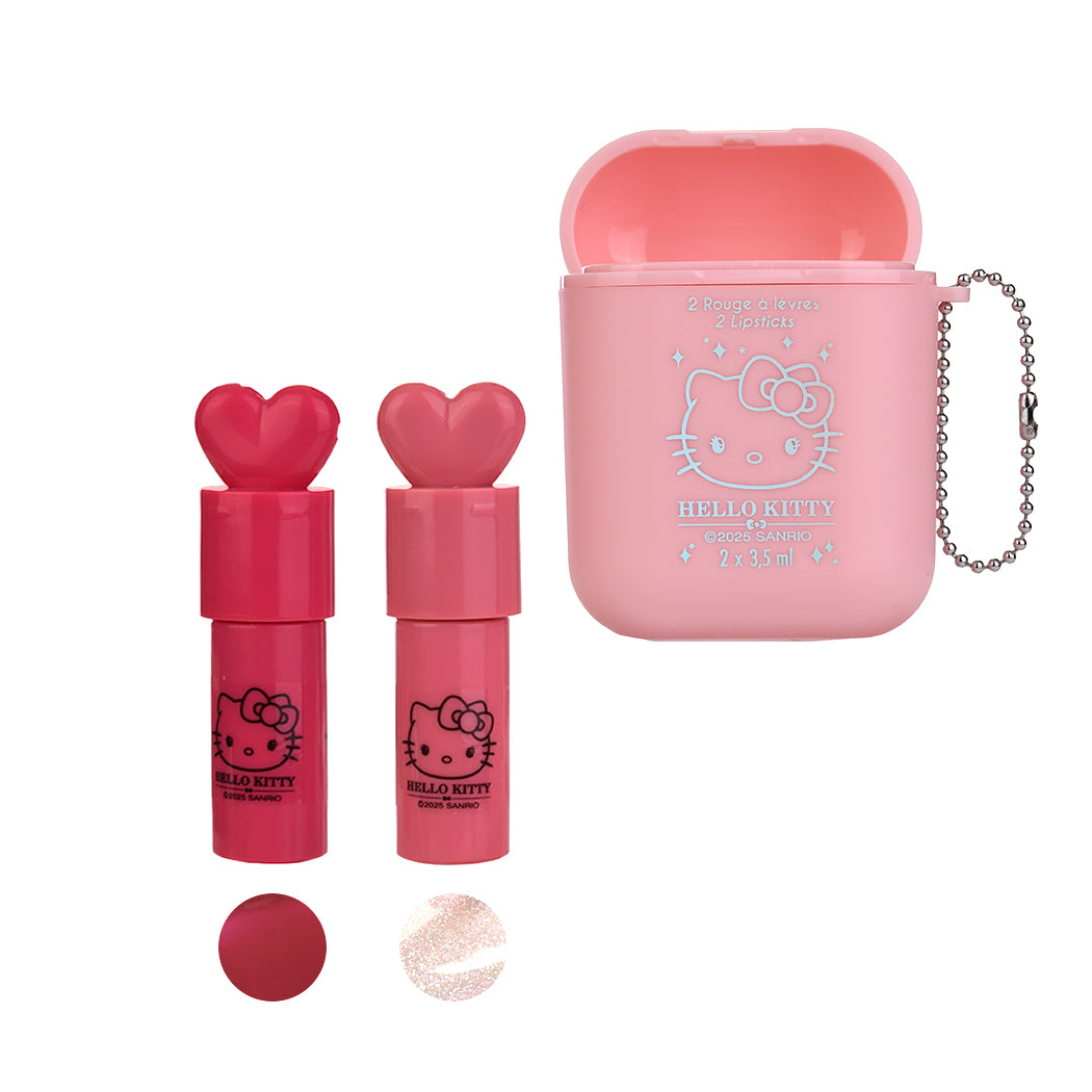 Set lipstick di Hello Kitty & Friends.
Il set contiene 2 rossetti liquidi, uno rosa e uno trasparente con glitter.