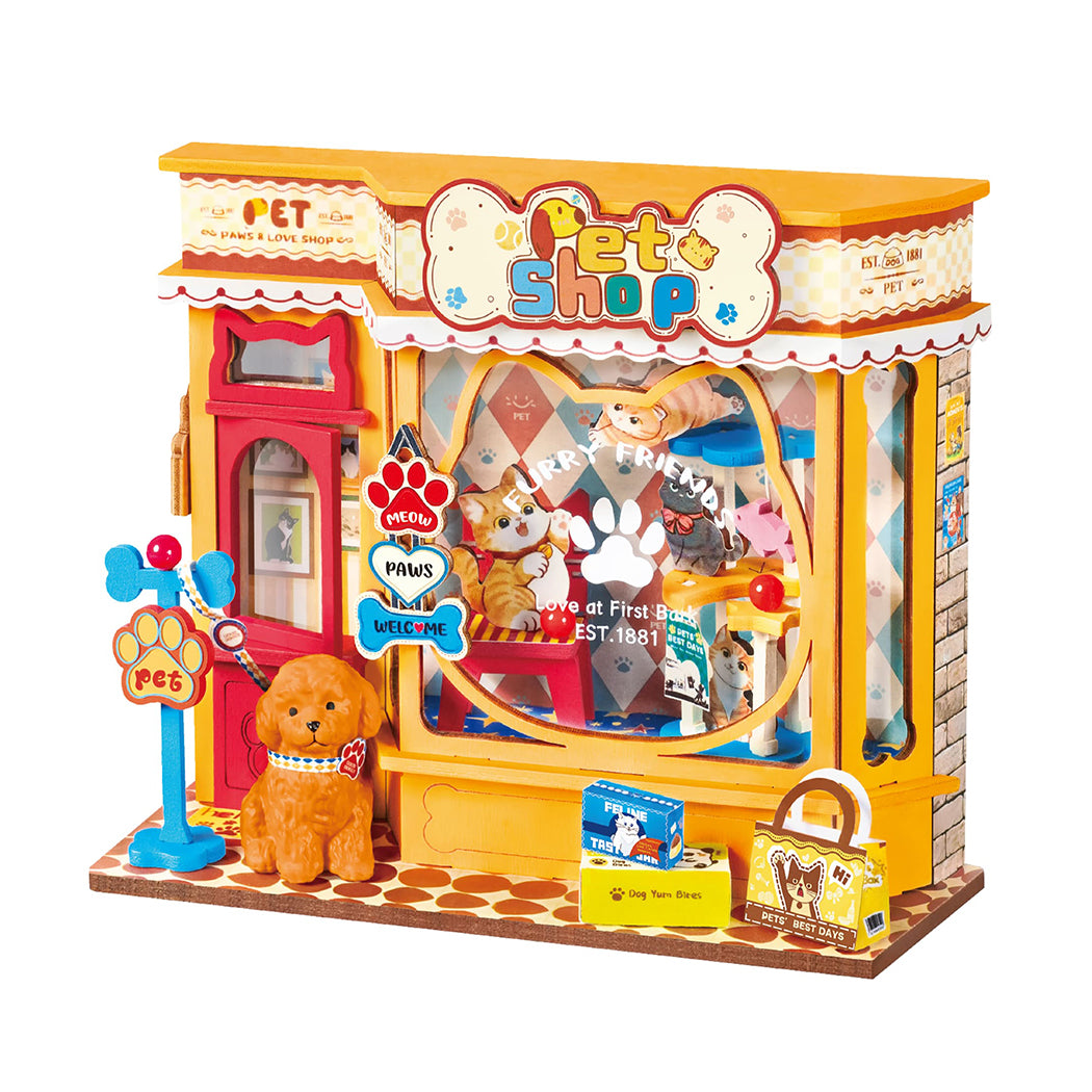 Puzzle in 3d che riproduce in miniatura un negozio per pet.