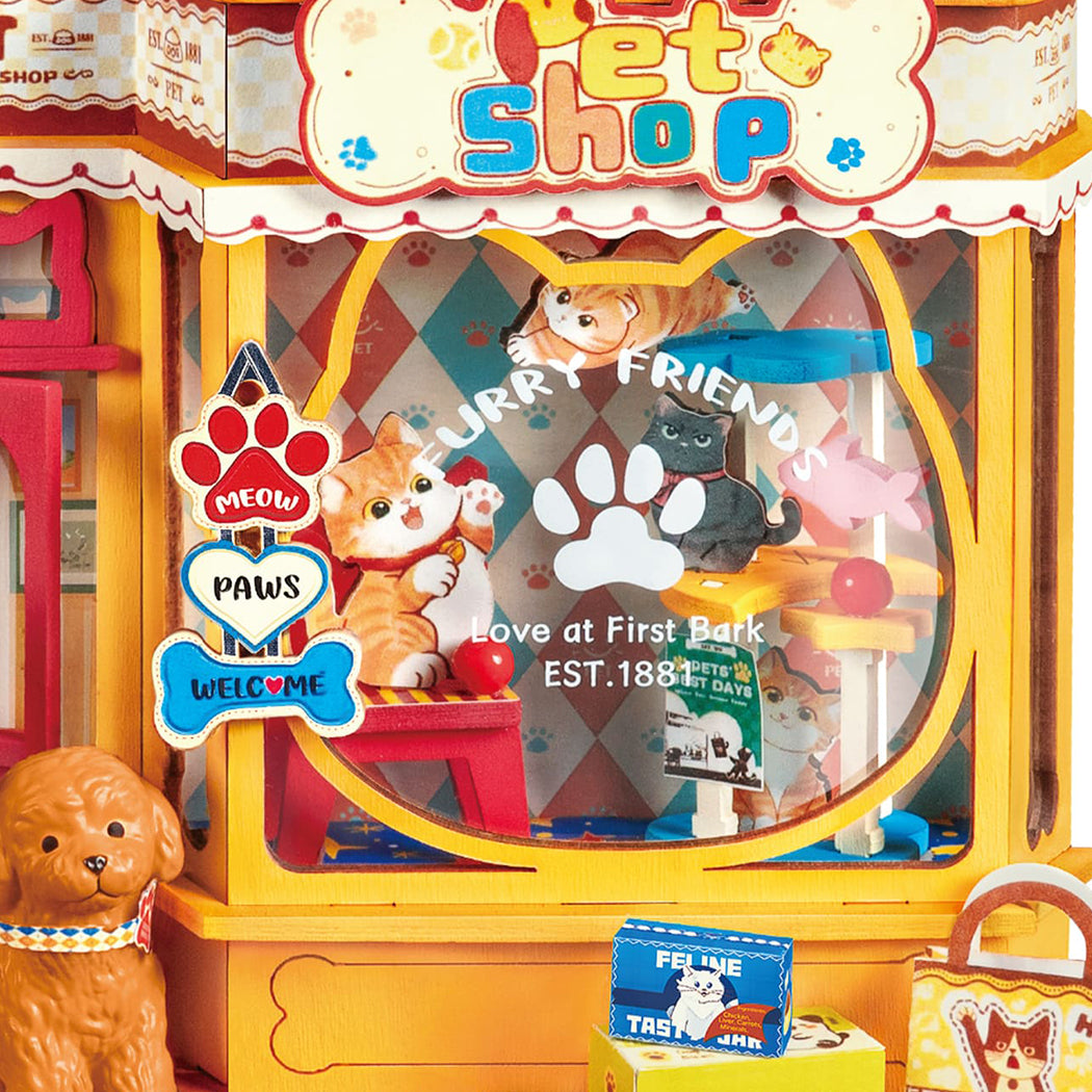 Puzzle in 3d che riproduce in miniatura un negozio per pet.