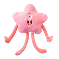 Plush fluffy a forma di stella rosa con braccia e gambe.