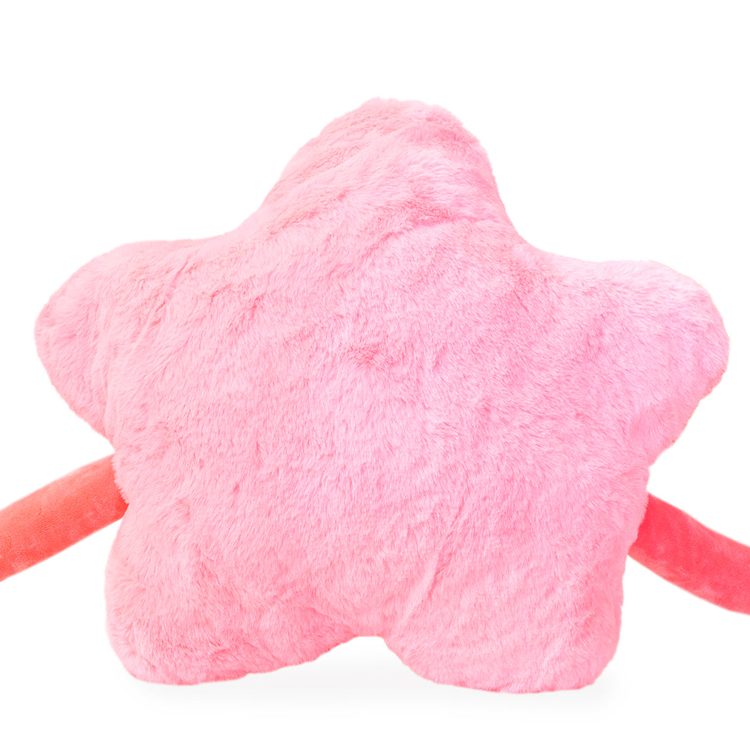 Plush fluffy a forma di stella rosa con braccia e gambe.