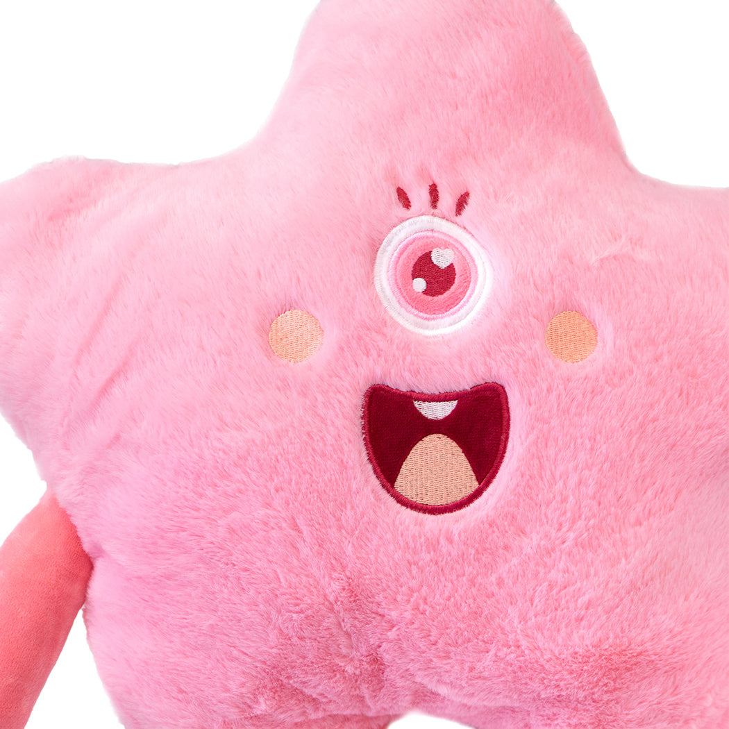 Plush fluffy a forma di stella rosa con braccia e gambe.