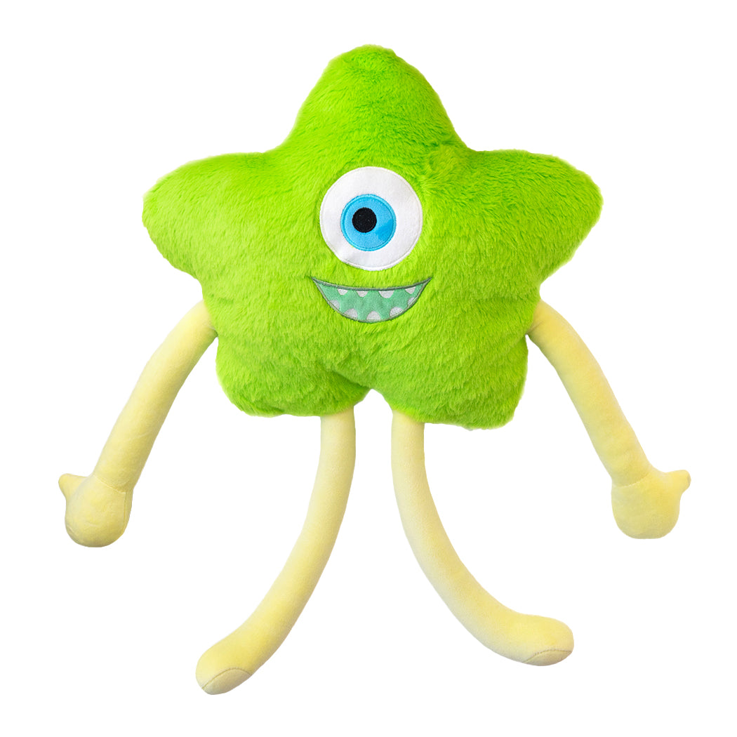 Plush fluffy a forma di stella verde con braccia e gambe.