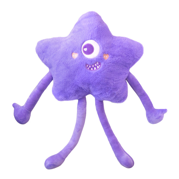 Plush fluffy a forma di stella lilla con braccia e gambe.