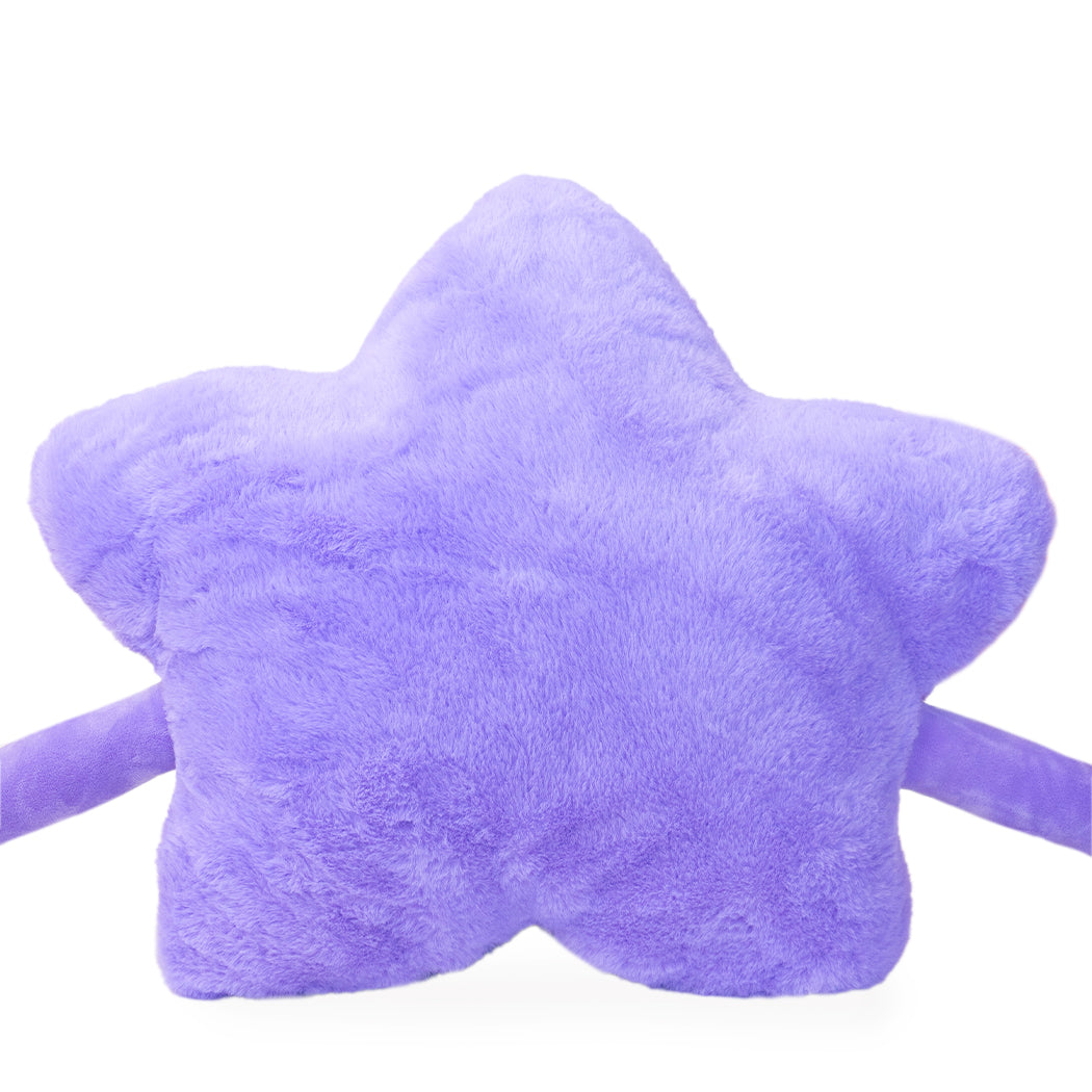 Plush fluffy a forma di stella lilla con braccia e gambe.