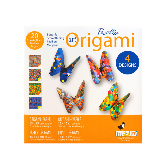 20 fogli di carta per origami 15x15 cm con stampa ispirata ai quadri di Paul Klee per realizzare una farfalla