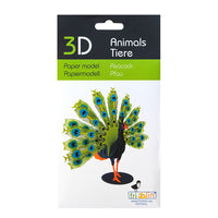 Puzzle in 3d in cartoncino che riproduce un pavone.