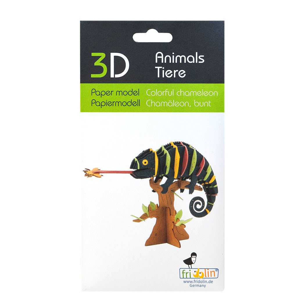 Puzzle in 3d in cartoncino che riproduce un camaleonte.
