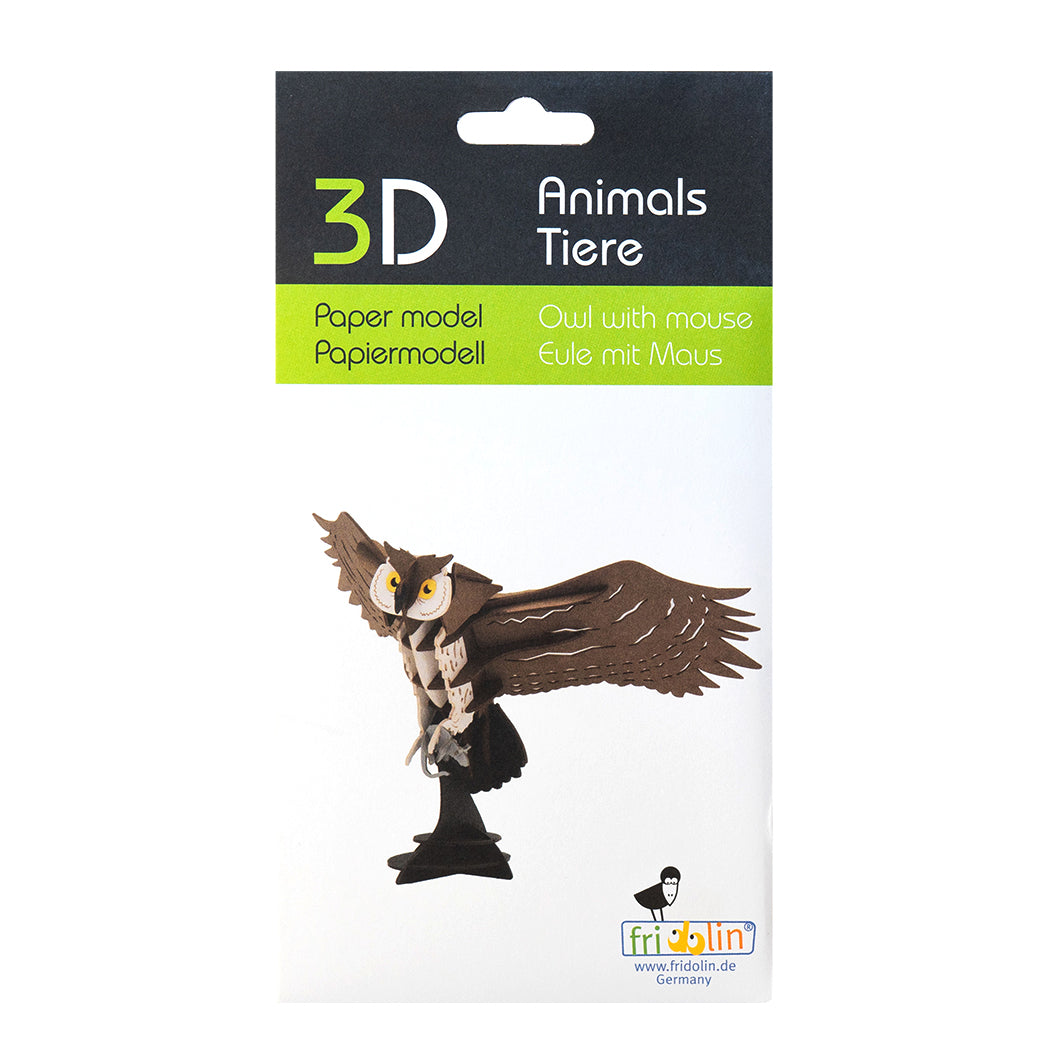 Puzzle in 3d in cartoncino che riproduce un gufo.