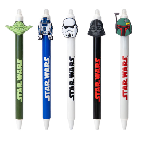 Penna gel cancellabile di Star Wars con l'inchiostro blu, disponibile in 4 varianti: Yoda, Darth Vader, Boba Fett, R2D2, Stormtrooper.