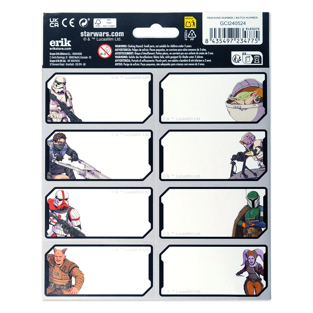 Etichette adesive con i personaggi di Star Wars.
La confezione contiene 16 etichette adesive.