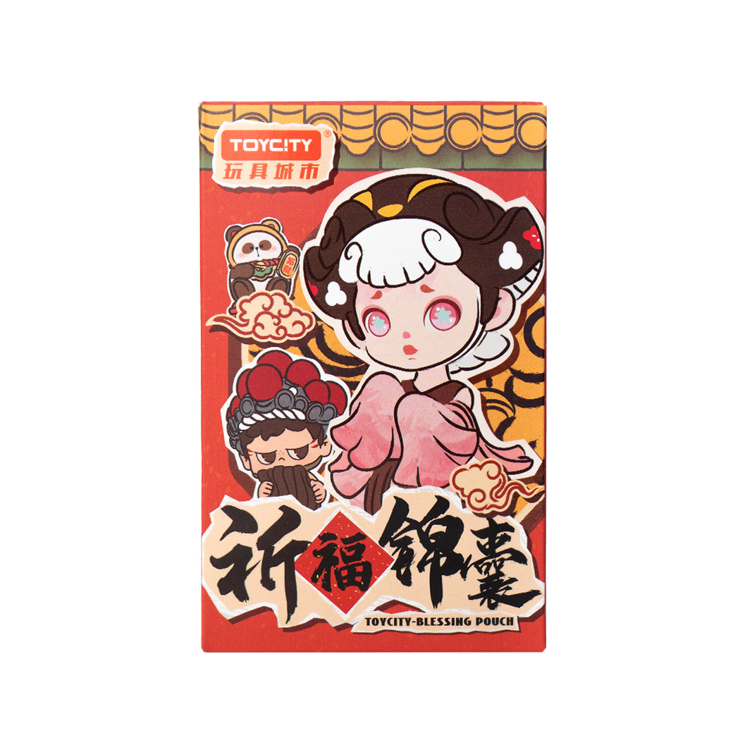 Blind Box dei personaggi più iconici di Toycity ovvero Mr Pa, Laura e Monboo nella serie Blessing Pouch.