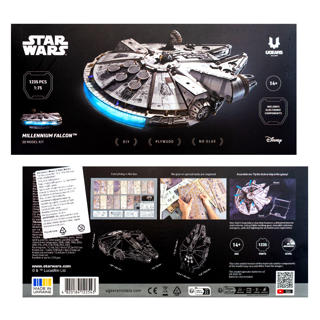 Modellino in legno 3d della Millennium Falcon della serie Star Wars
