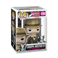 Funko Pop del personaggio Joseph Joeastar con Iggy della serie Jojo's bizarre adventure.