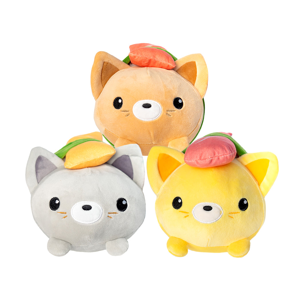 Plush super squishy a forma di gatto sushi. Il plush è disponibile in 3 varianti: gatto grigio, gatto giallo, gatto marrone.