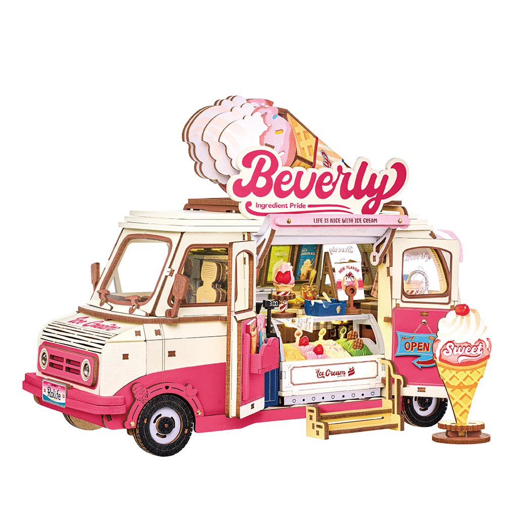 Puzzle in 3d che riproduce in miniatura un furgoncino dei gelati.