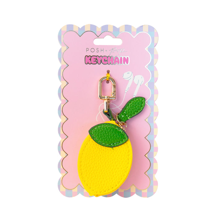 Portachiavi a forma di limone. Ha una piccola tasca richiudibile con zip.