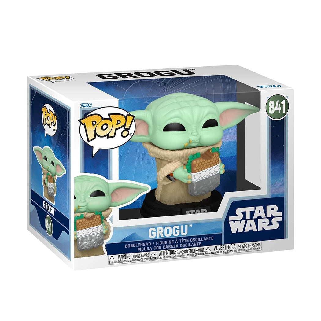 Funko Pop del personaggio Grogu con panino della serie Star Wars.