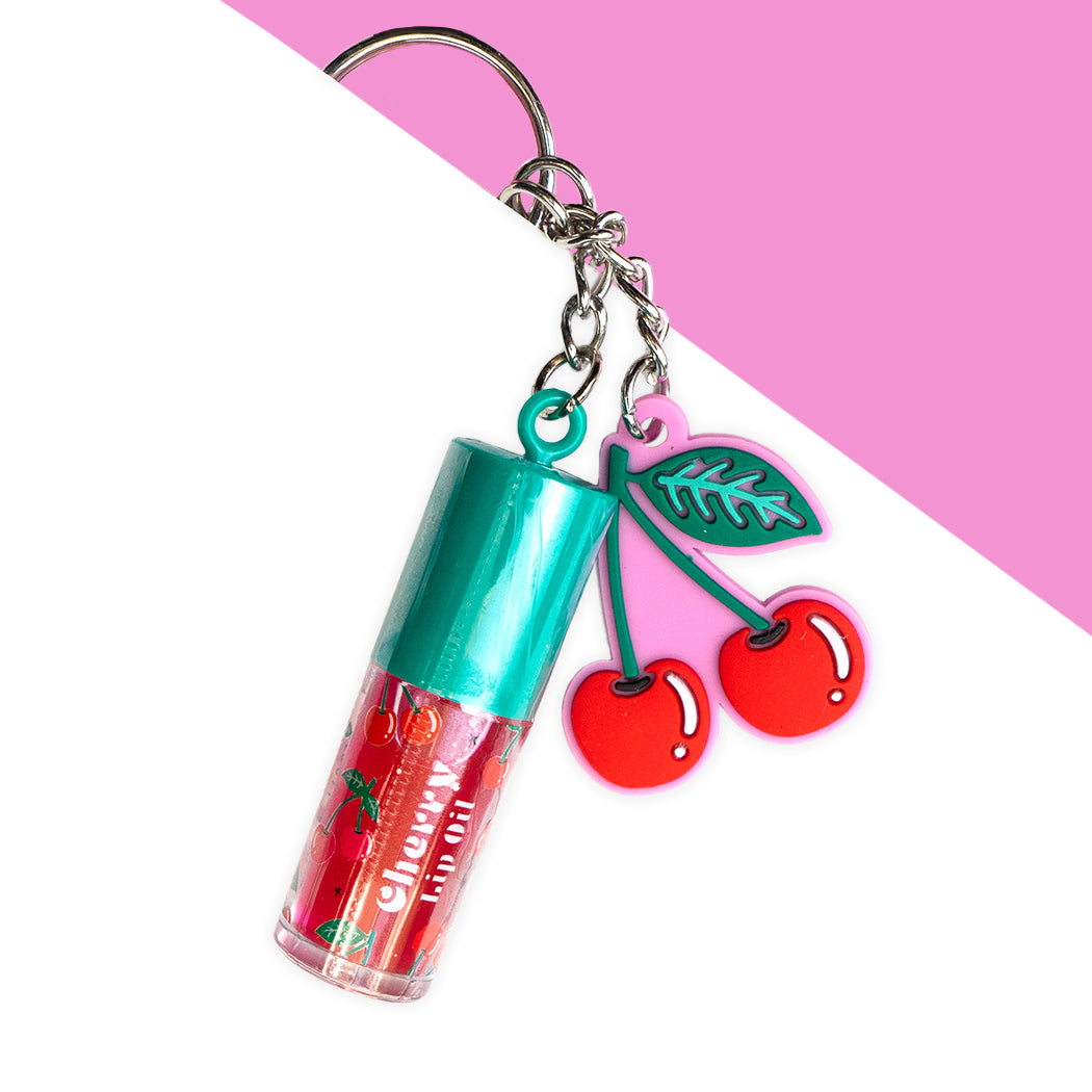 Portachiavi con lip oil al gusto ciliegia.