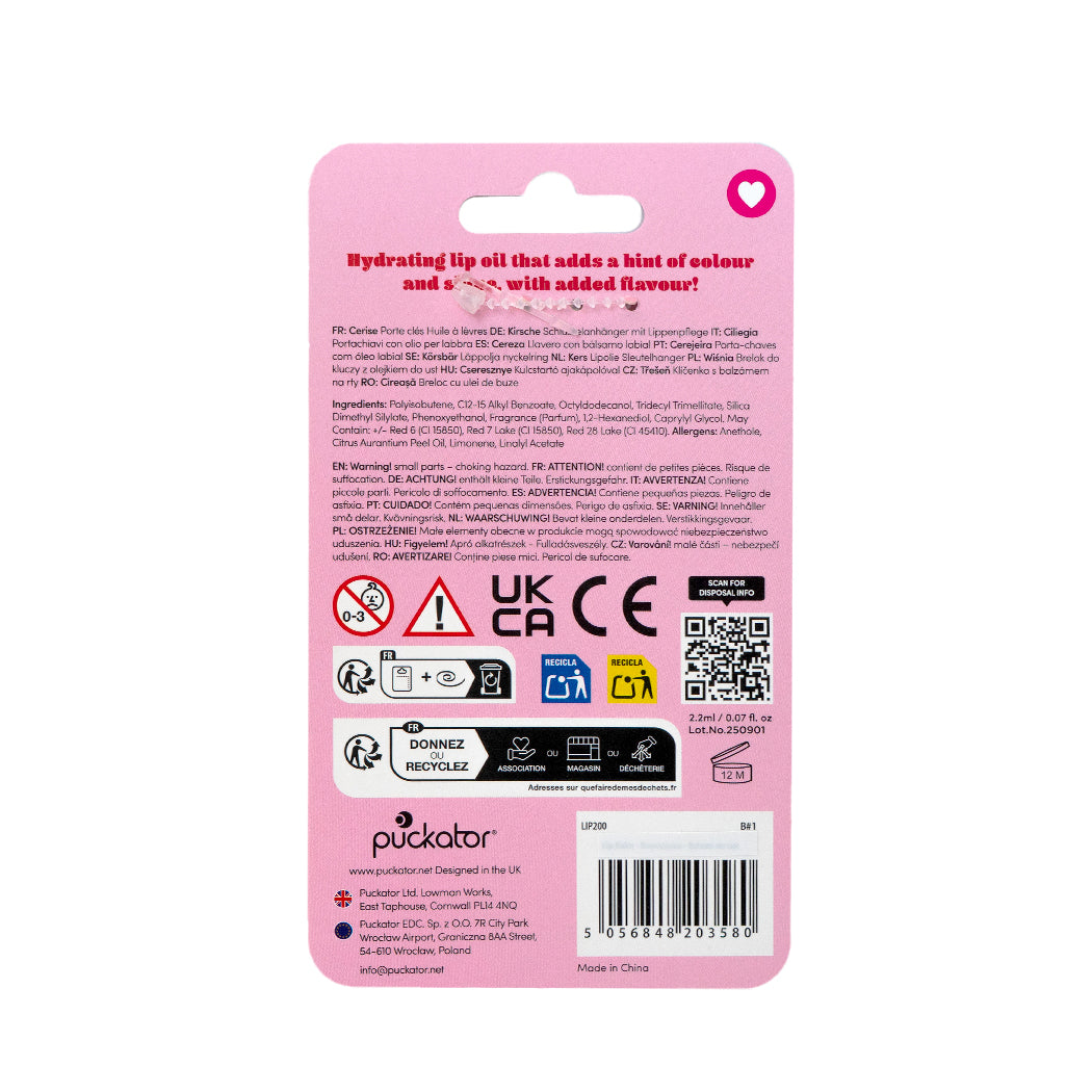 Portachiavi con lip oil al gusto ciliegia.