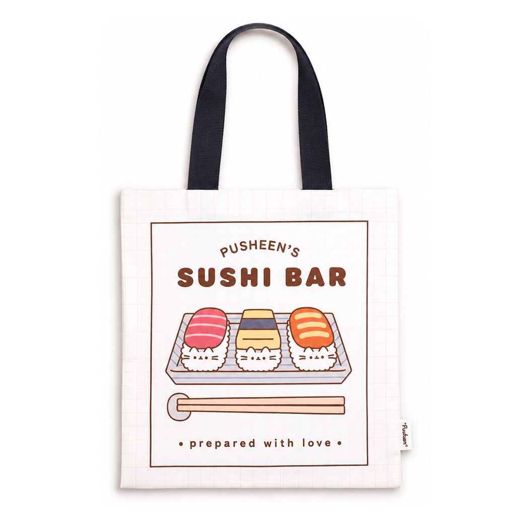 Shopping bag in cotone e poliestere con fantasia sushi Pusheen.