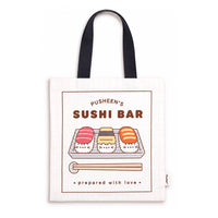 Shopping bag in cotone e poliestere con fantasia sushi Pusheen.