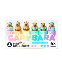 Set con 6 mini evidenziatori a forma di capibara.
