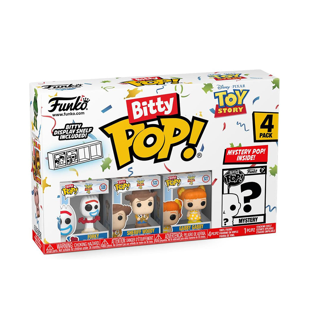 Bitty Pop set di della serie Toy Story. 
La confezione contiene 4 Bitty Pop dei personaggi: Forky, Woody, Gabby Gabby, più un quarto personaggio misterioso.