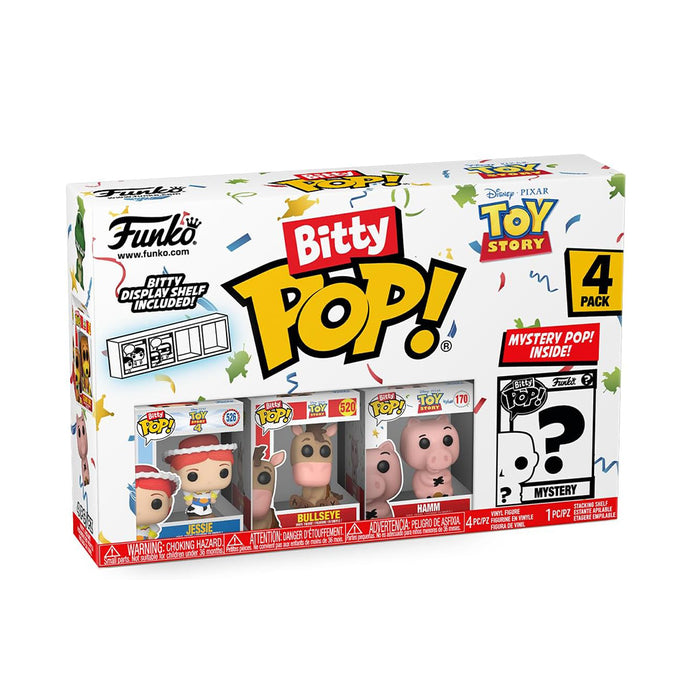 Bitty Pop set di della serie Toy Story.
La confezione contiene 4 Bitty Pop dei personaggi: Jessie, Bullseye, Hamm più un quarto personaggio misterioso