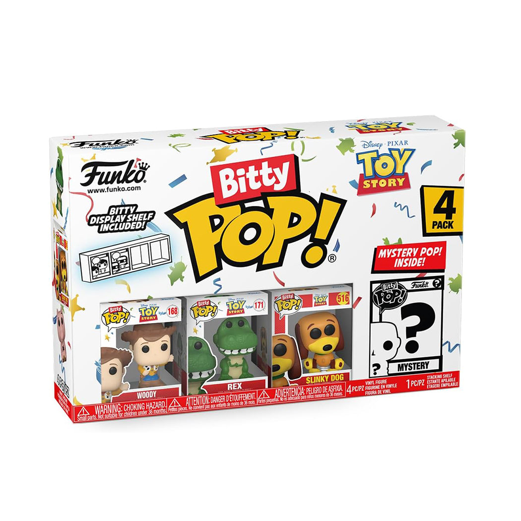 Bitty Pop set di della serie Toy Story. 
La confezione contiene 4 Bitty Pop dei personaggi: Woody, Rex, Slinky Dog, più un quarto personaggio misterioso