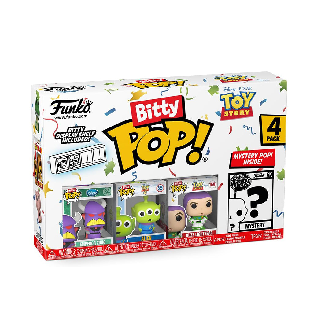 Bitty Pop set di della serie Toy Story.
La confezione contiene 4 Bitty Pop dei personaggi: Zurg, Alien, Buzz Lightyear, più un quarto personaggio misterioso.