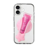 Lip gloss al gusto di ciliegia con supporto magnetico per attaccarlo al cellulare.