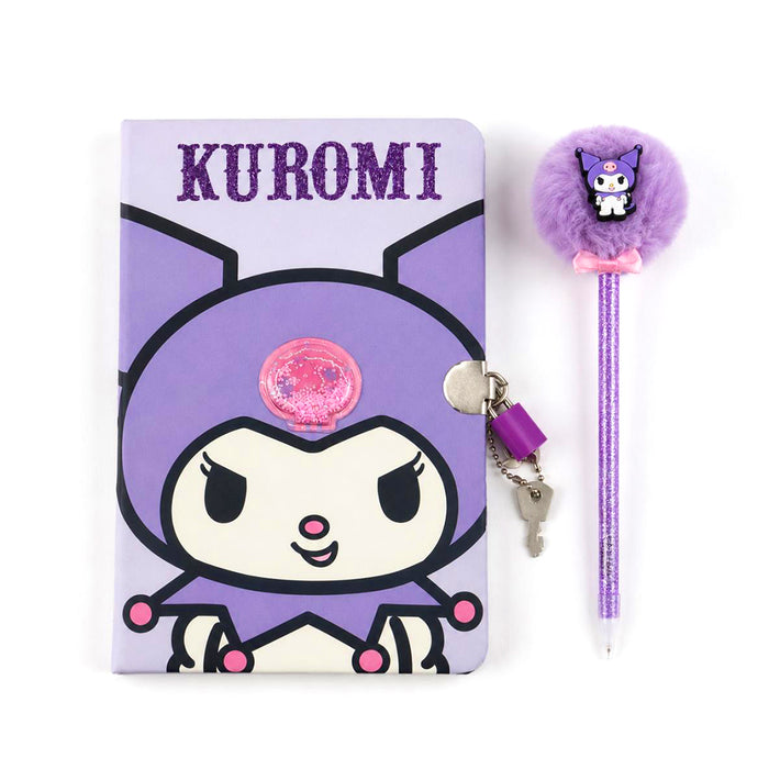 Diario segreto di Kuromi con pagine a righe e lucchetto. E' presente anche una penna.