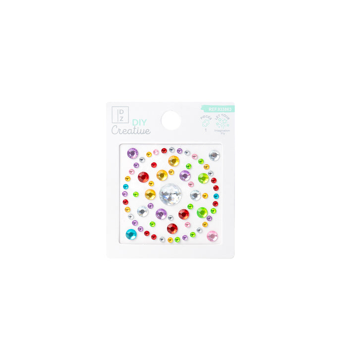 Adesivi a forma di cristalli colorati.