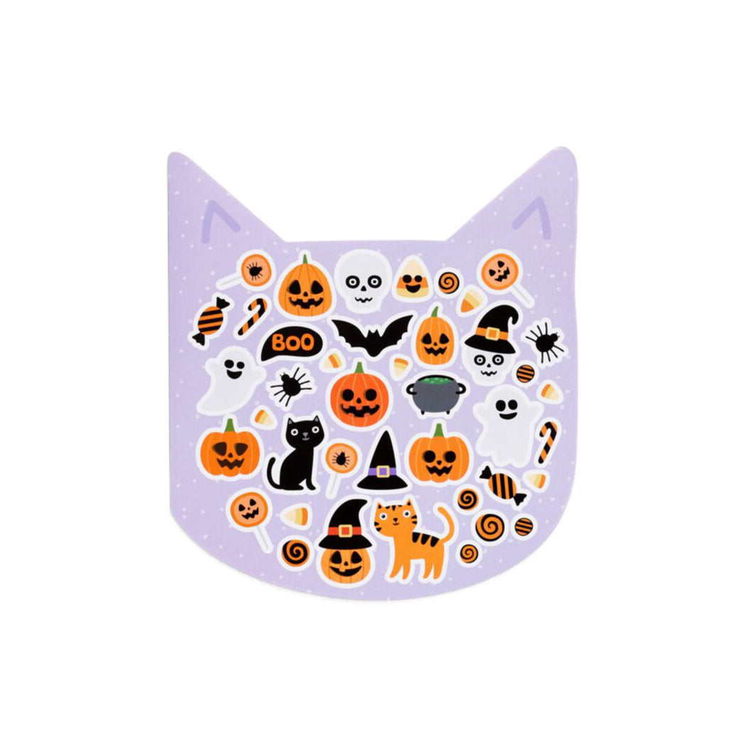 >Album a forma di gatto con adesivi di Halloween.