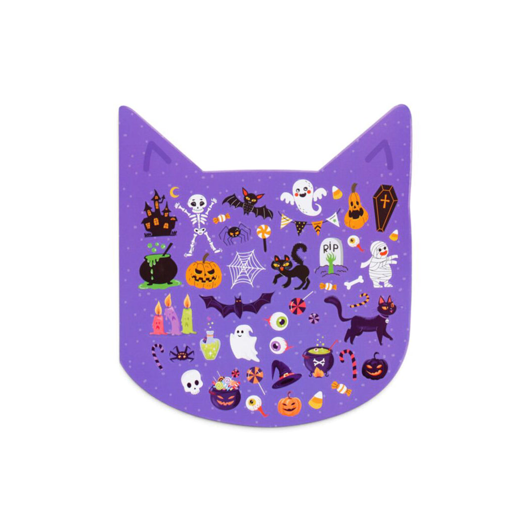 >Album a forma di gatto con adesivi di Halloween.