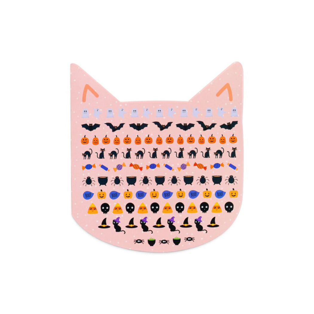 >Album a forma di gatto con adesivi di Halloween.