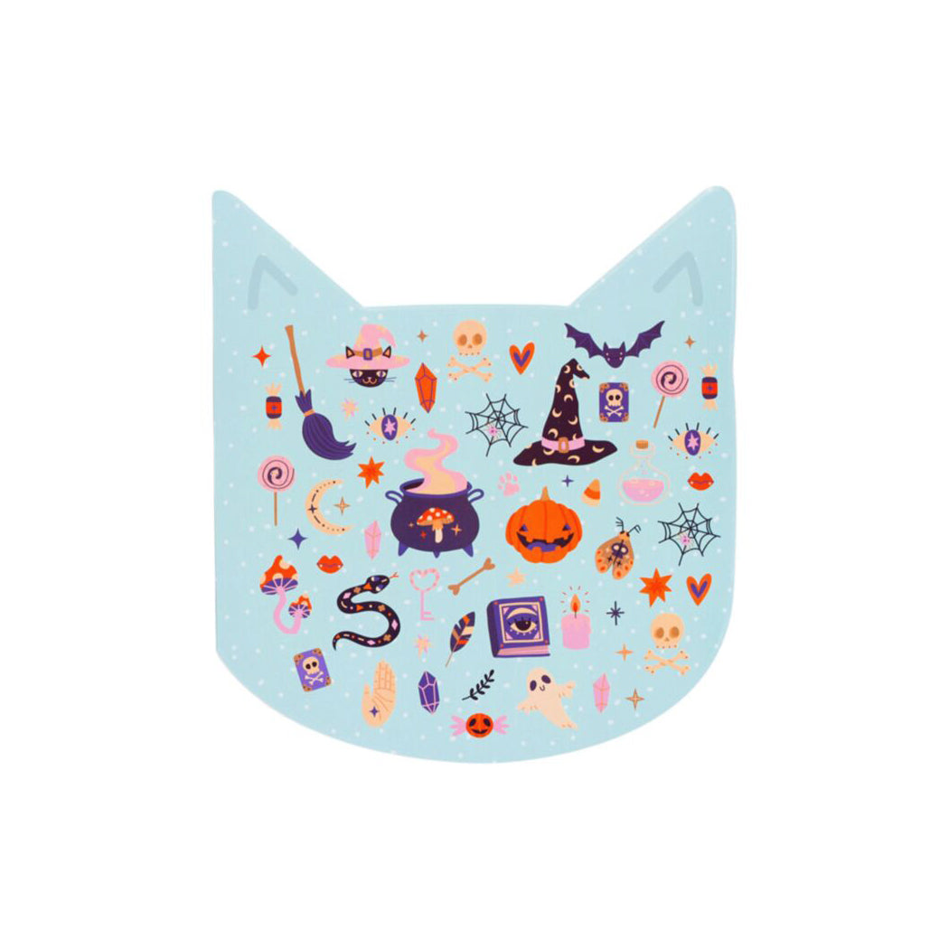 >Album a forma di gatto con adesivi di Halloween.
